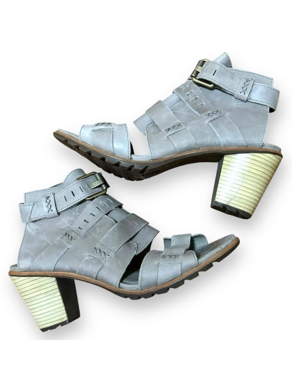 Sorel Gray/Taupe Buckle Nadia Leather Heeled Sandal - Size 10